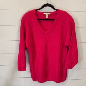 Vintage Lambswool and Angora Women's V-Neck Pink Sweater size medium